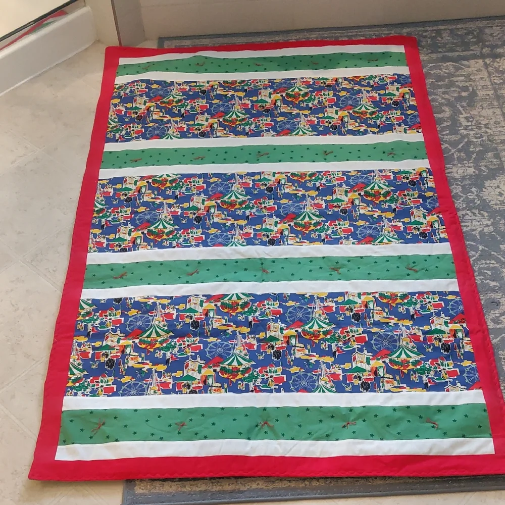 VintageInspired Retro Handmade Multi Colorful Carnival Print Quilt Throw Blanket